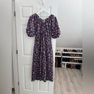 NWT Elizabeth James The Label Penny Midi Dress in Navy Cactus Flower Size XS